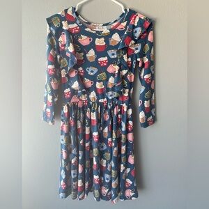 Dot Dot Smile blue Christmas cookie coffee mugs ruffle skater dress sz 11y NWT